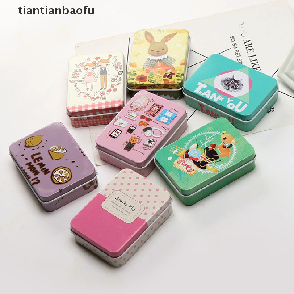 [tiantianbaofu] Mini Tin Box Kaleng Kosong Dengan Tutup Portable Persegi Panjang Wadah Penyimpanan Kecil Butik