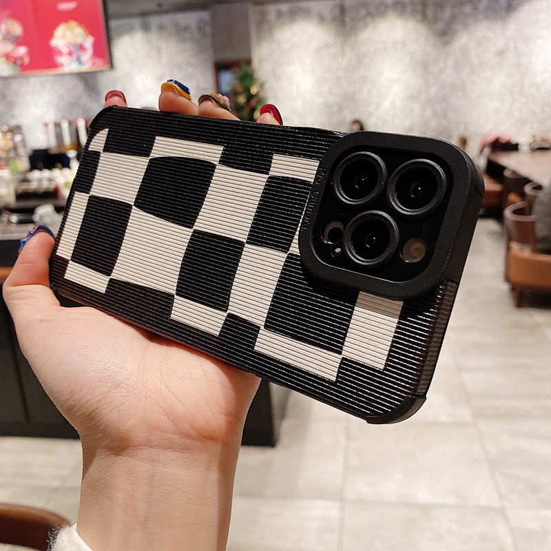 Fashion Black &amp; White Checkered Pattern Soft Silicon Case HP iP iPhone 6 6S 7 8 14 + Plus SE 2020 X XS XR Max 11 12 13 Pro Max FTD Casing Apple