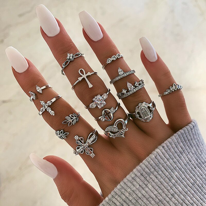 14pcs/set Wanita Korea Geometris Cincin Set Alloy Cincin Set