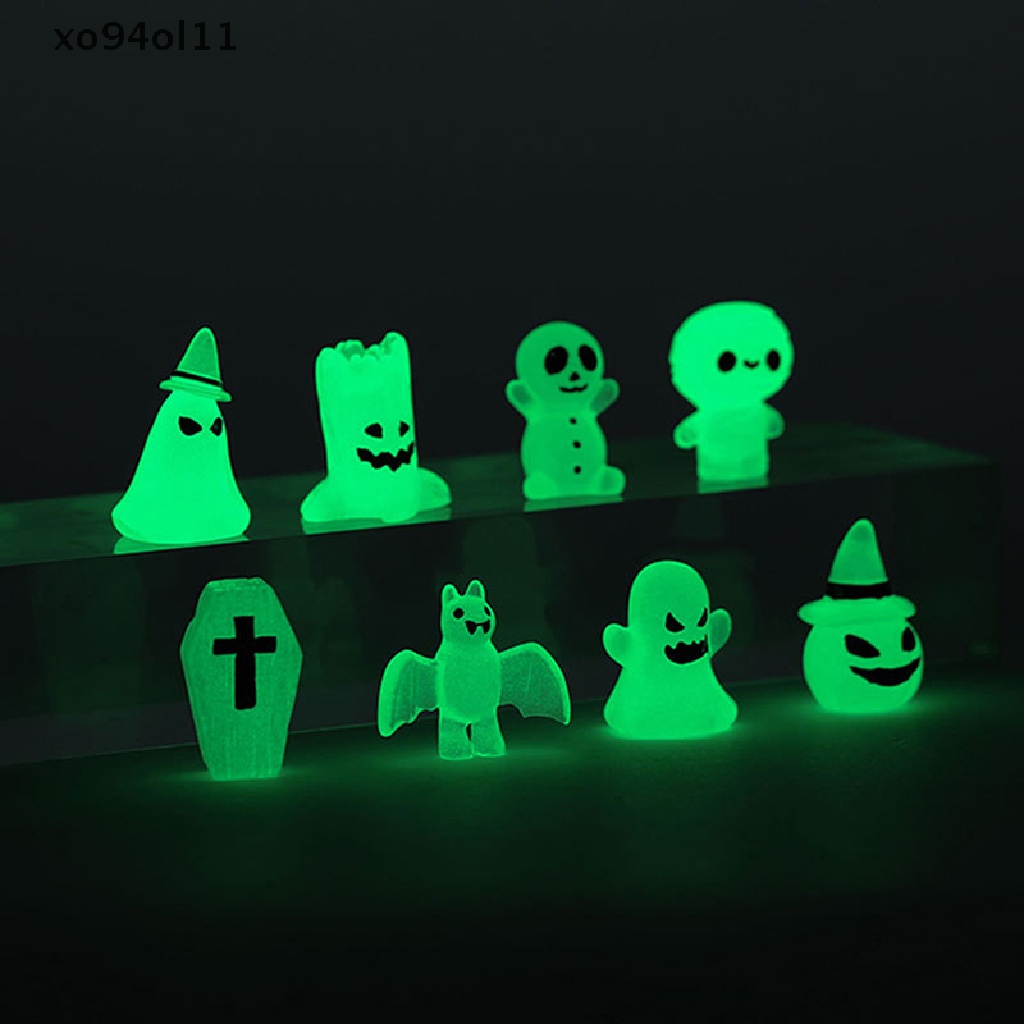 Xo Bercahaya Miniatur Pohon Elf Mini Figure Menyala Dalam Gelap Halloween Bercahaya Seram Labu Kerangka Hantu Lanskap Mikro OL