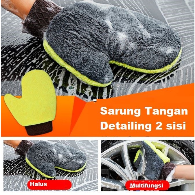 Sarung Tangan Cuci Mobil Motor wash mitt detailing microfiber dua sisi