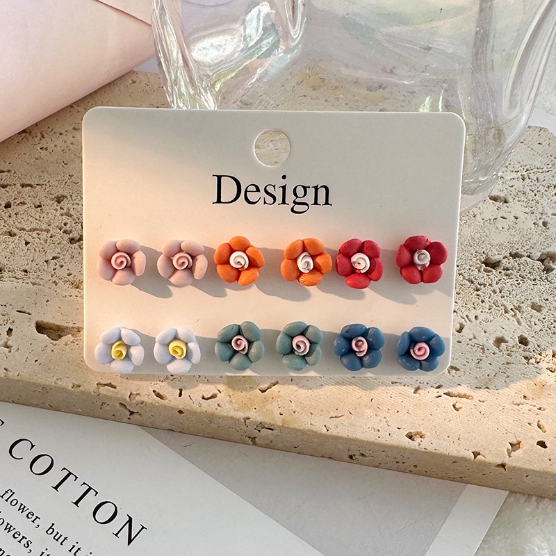 6pasang/set Anting Tusuk Simple Bunga Matahari Flower Geometric Untuk Anak Perempuan