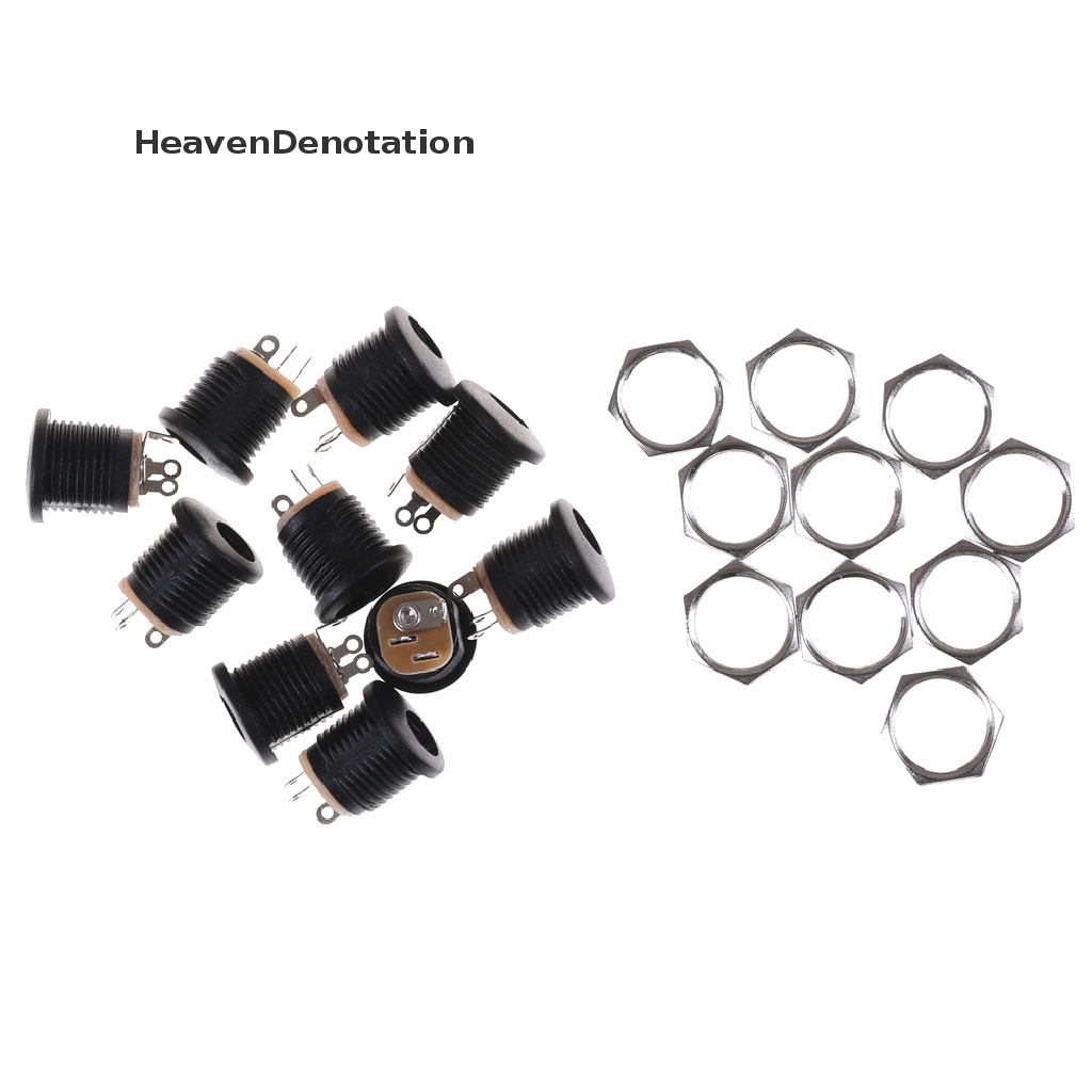 [HeavenDenotation] 10pcs Dc022 2.1x5.5 mm PCB Moung DC Power Jack Socket Hitam HDV