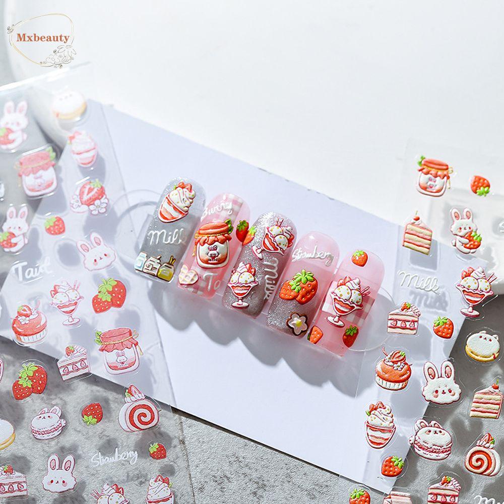 Mxbeauty Kartun Stiker Kuku Lucu 3D Relief Hewan Kelinci Perekat Diri DIY Nail Art Dekorasi