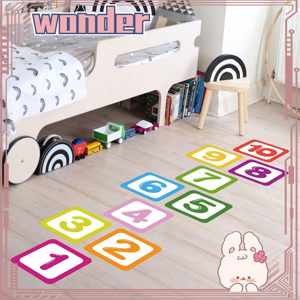 Wonder Hopscotch Game Self-adhesive Dekorasi Rumah Nursery Decals Kartun Angka Grids