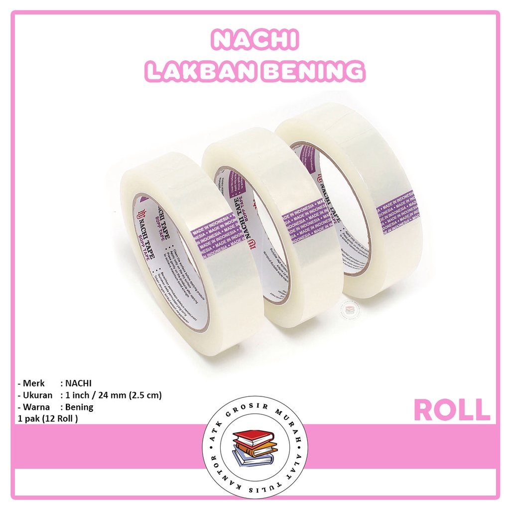 

NACHI - Lakban Bening 1"OPP Tape/Isolasi Solatip Selotip - 12 Roll