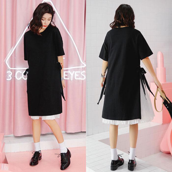 Set Dress Polos Lengan Pendek dengan Dalaman Rok Putih 51640