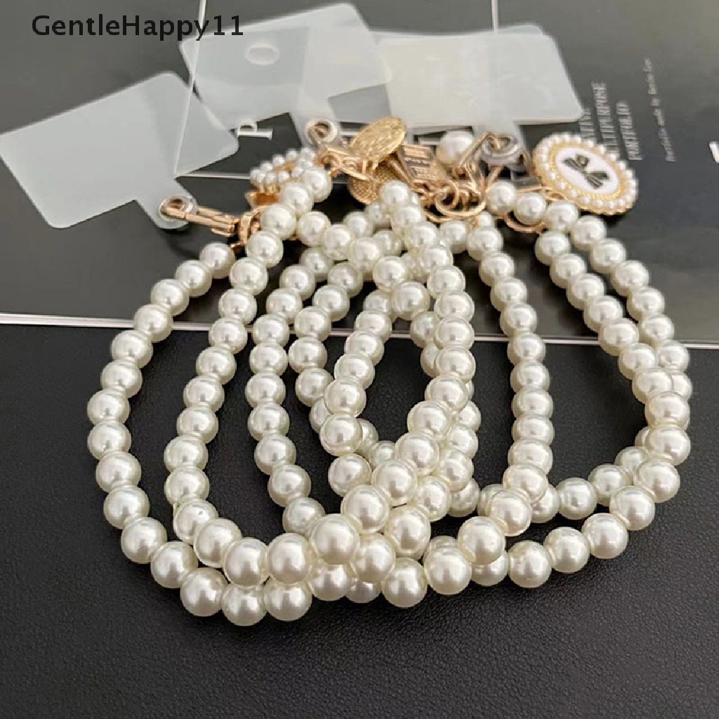 Gentlehappy Pendek Mutiara Lanyard Mode Berlian Imitasi Liontin Liontin Ponsel Lanyard Tenun Tangan Pergelangan Tangan Tali Belakang Csae Anti-Hilang Lanyard id