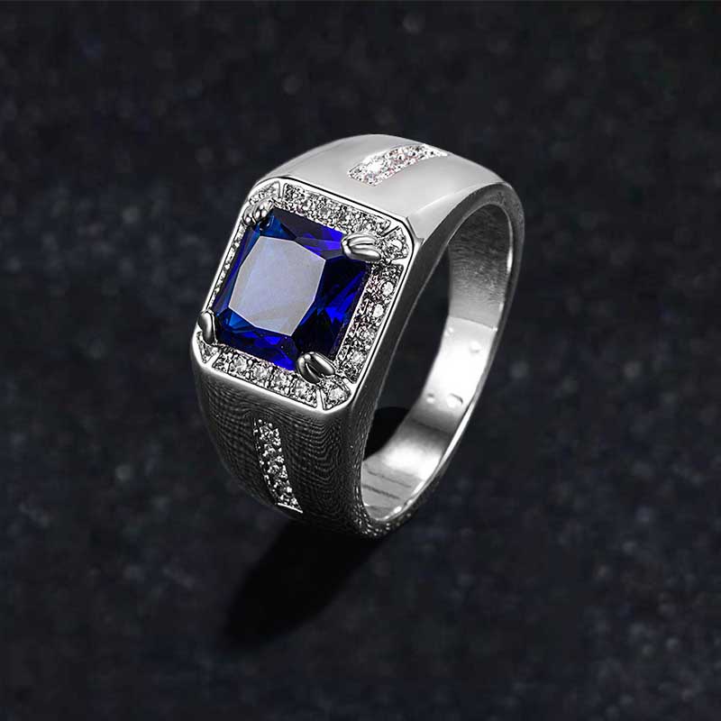 Gaya Sederhana Anggun Safir Emerald Fashion Pria Wanita Kristal Berlian Platinum Cincin Kawin Silver Rings