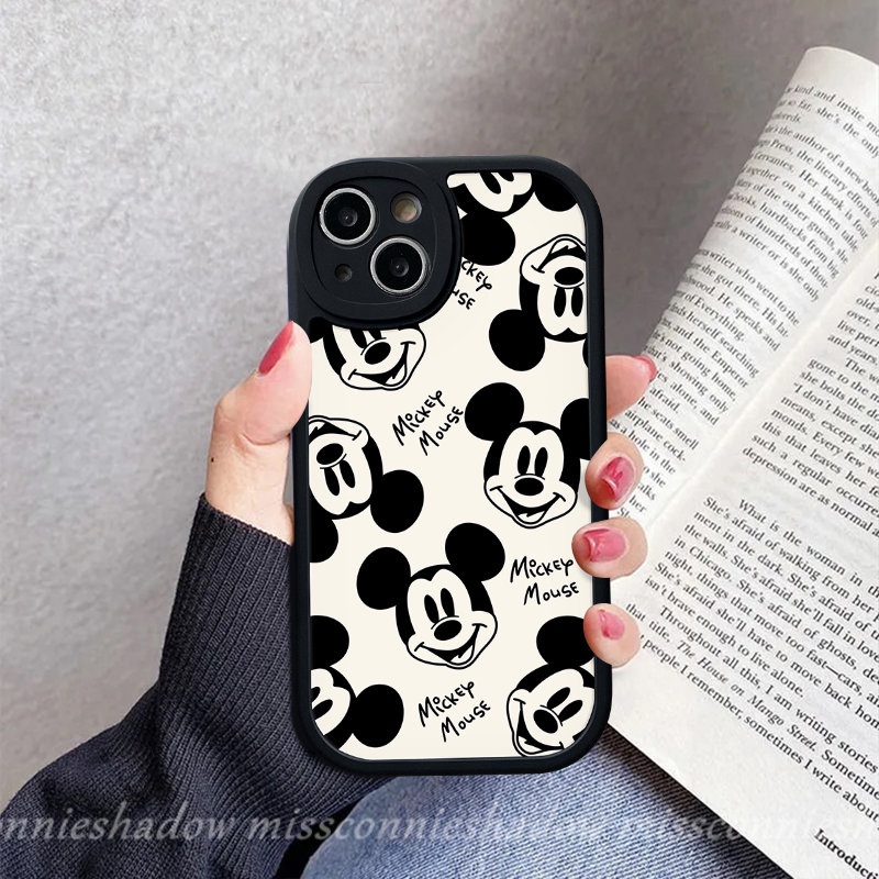 IPHONE Kartun Mickey Mouse Couple Case Kompatibel Untuk Iphone11Xr 7Plus 14 13 12 Pro Max X XS Max7 8 6 6s Plus SE 2020 Lucu Lensa Bulat Tpu Soft Phone Back Cover