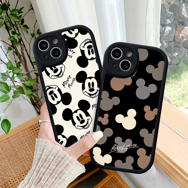 IPHONE Kartun Mickey Mouse Couple Case Kompatibel Untuk Iphone11Xr 7Plus 14 13 12 Pro Max X XS Max7 8 6 6s Plus SE 2020 Lucu Lensa Bulat Tpu Soft Phone Back Cover