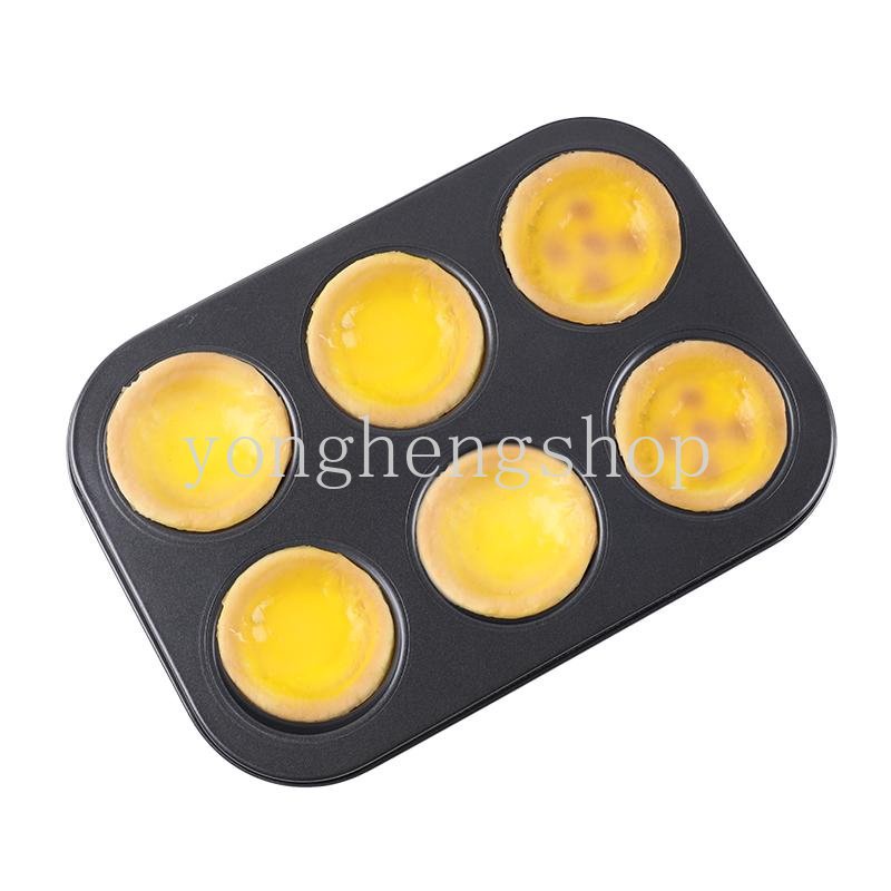 6 Cavity Baja Karbon Non Stick Muffin Pan Cupcake Cetakan DIY Baking Tray Egg Tart Cetakan Pan Bakeware Aksesoris Dapur