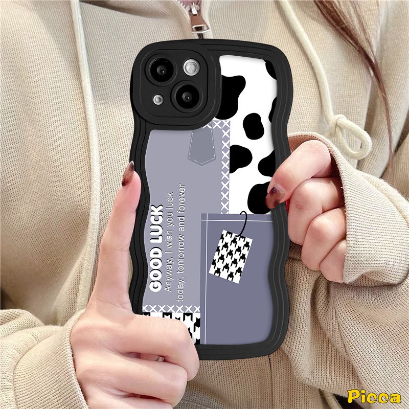 Smile Leopard Case Untuk Samsung A14 A04 A13 A04s A12 A11 A22 A02s A53 A20 A03s A50s A32 A30s A04E M22 A31 A23 A21s M32 A51 A33 A52 A52s A50 F22 Splicing Houndstooth Wavy Edge Case