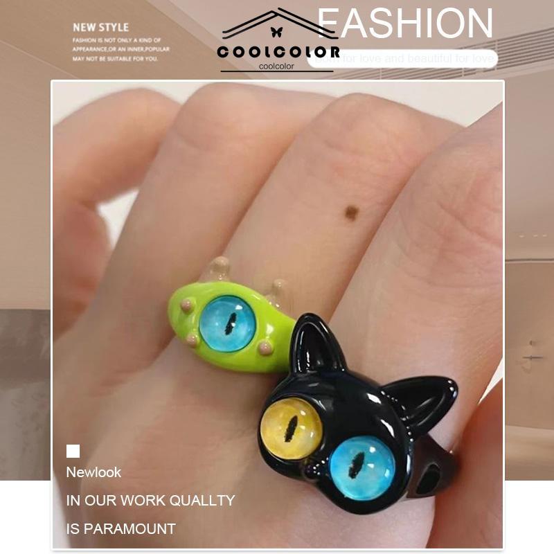 COD❤️Cincin Korea Karakter Kartun Lucu Monster Hewan Kecil Warna Warni Cincin Jari Cincin Couple Kucing Hitam Lucu Untuk Wanita Dan Pria- cl