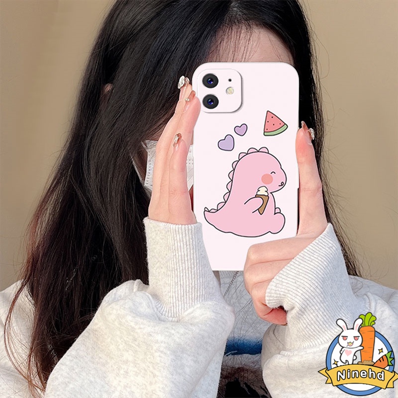 IPHONE Casing Kompatibel Untuk Iphone14 13 12 11 Pro Max X Xr Xs Max8 7 6 6s Plus SE 2020 Kartun Dinosaurus Kecil Tepi Lurus Silikon Pelindung Lensa Shockproof Full Protect Phone Case