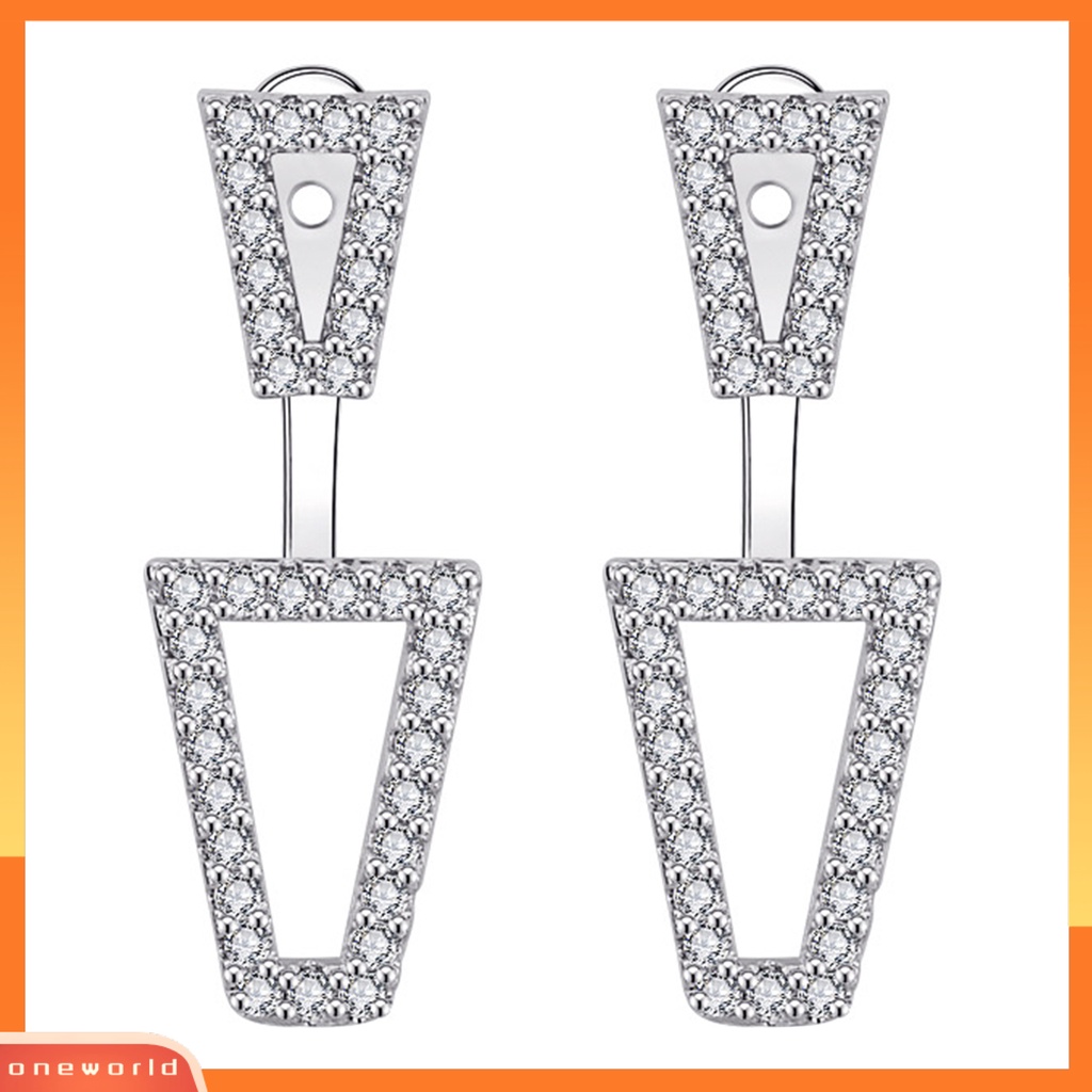 [EONE] 1pasang Anting Tusuk Dual Wearing Ways Geometri Hadiah Warna Silver Berlian Imitasi Mengkilap Women Earrings Untuk Pacaran