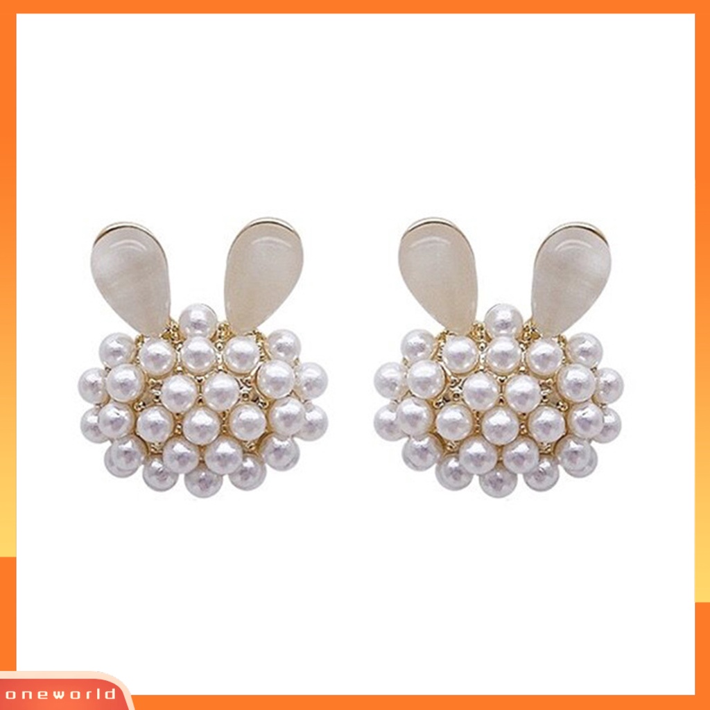 [EONE] 1pasang Ear Studs Faux Opal Temperamen Elegan Lucu Berkilau Tinggi Mutiara Imitasi Kelinci Bunny Wanita Anting Perhiasan Fashion