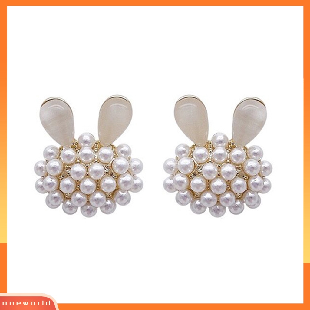 [EONE] 1pasang Ear Studs Faux Opal Temperamen Elegan Lucu Berkilau Tinggi Mutiara Imitasi Kelinci Bunny Wanita Anting Perhiasan Fashion