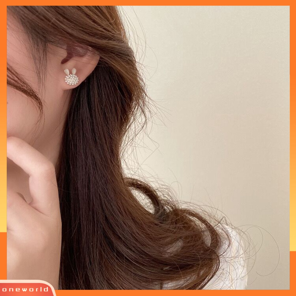 [EONE] 1pasang Ear Studs Faux Opal Temperamen Elegan Lucu Berkilau Tinggi Mutiara Imitasi Kelinci Bunny Wanita Anting Perhiasan Fashion