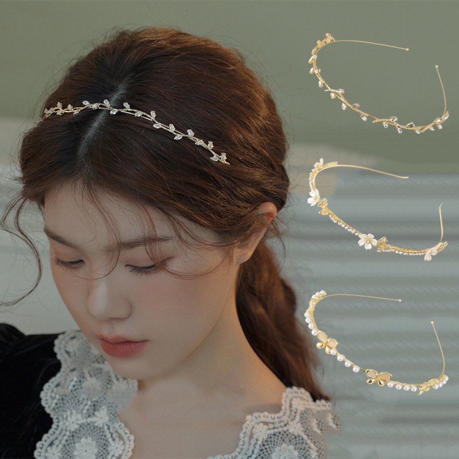 Bando Korea Alloy Kristal Tipis Mutiara Berlian Imitasi Rambut Band Untuk Aksesoris Rambut Wanita