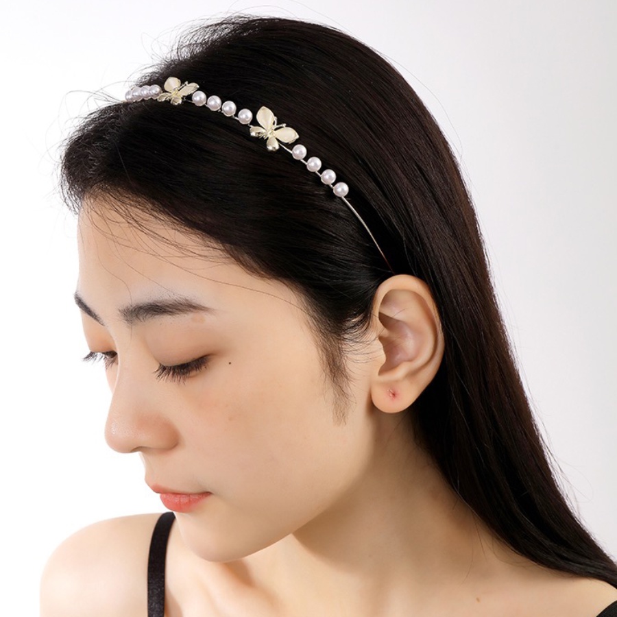 Bando Korea Alloy Kristal Tipis Mutiara Berlian Imitasi Rambut Band Untuk Aksesoris Rambut Wanita