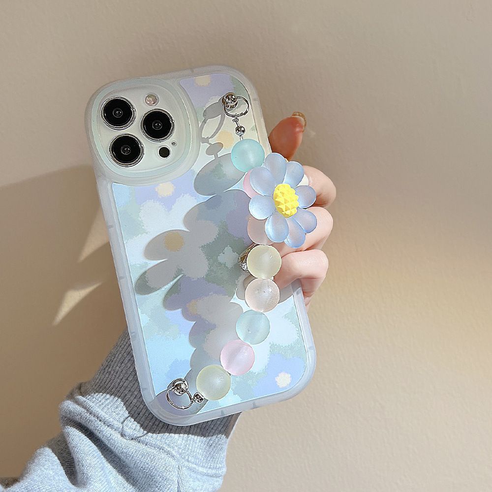 IPHONE Casing Ponsel Desain Rantai Bunga Lukisan Minyak Segar Kecil Kompatibel Dengan Iphone12 13 14 11 Pro Max Gfdrv