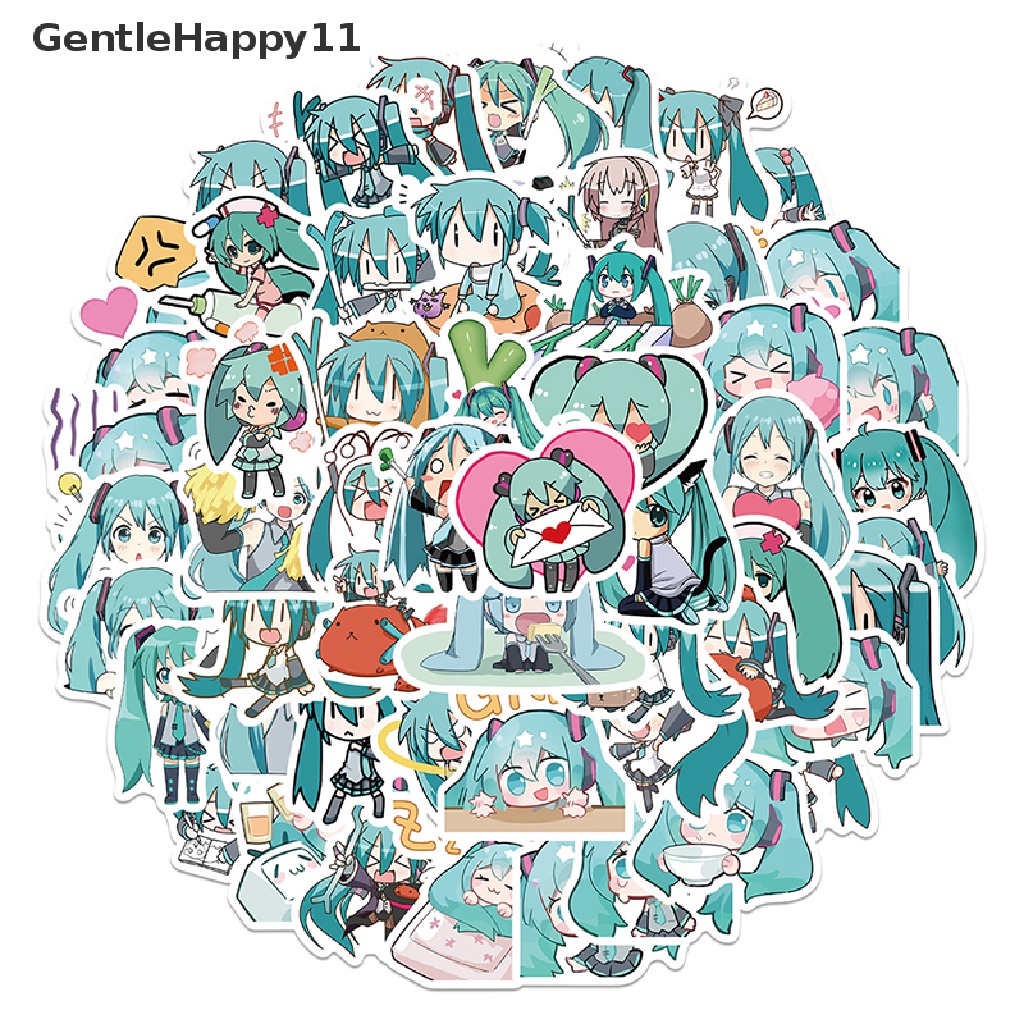 Gentlehappy 65Pcs Kartun Hatsune Miku Graffiti Stiker Gitar Koper Laptop Decal Mainan id