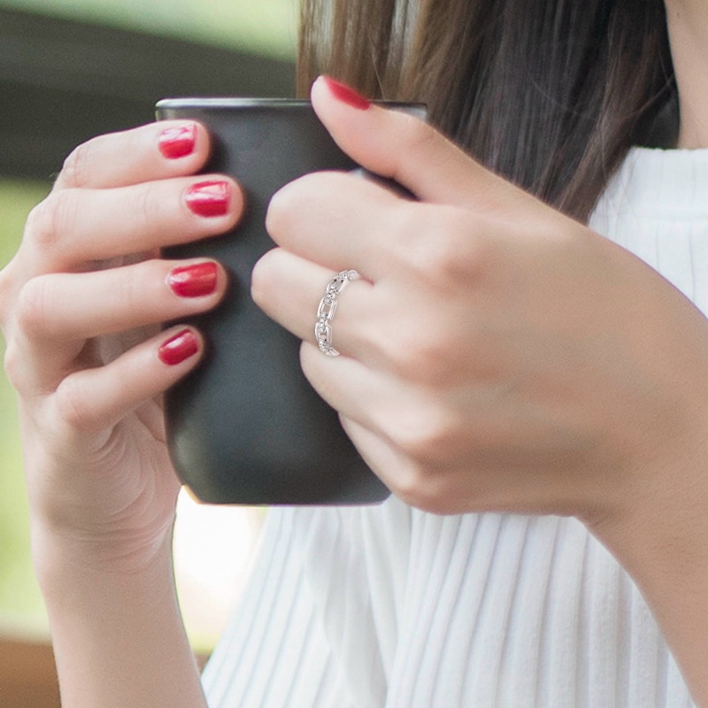 Cincin Desain Klasik Terkait Untuk Pria Wanita Pernikahan Band Aksesoris Dengan CZ Warna Perak Cincin Pasangan Eternity Jewelry