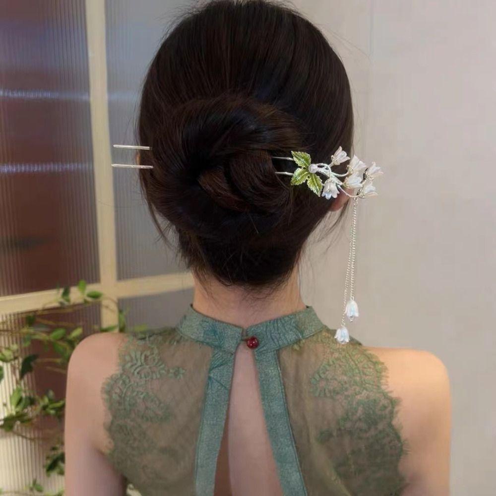 Agustinina Tusuk Rambut Bunga Hanfu Rumbai Manis Elegan Untuk Anak Perempuan Butterfly Cheongsam Untuk Wanita Jepit Rambut Berbentuk U