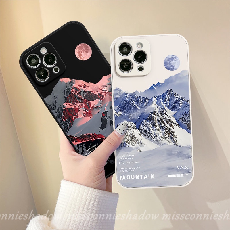 Redmi9 10 9A 12C A1 9T 9C Nfc Redmi Note12 10s 11 10 9 8 10Pro 10 Pro Poco F4 F3 X5 X3 Pro Nfc M4 M5 M3 Pro Mi 12 11 Lite Couple Pemandangan Gunung Salju Lurus Casing Soft Tpu Tepi