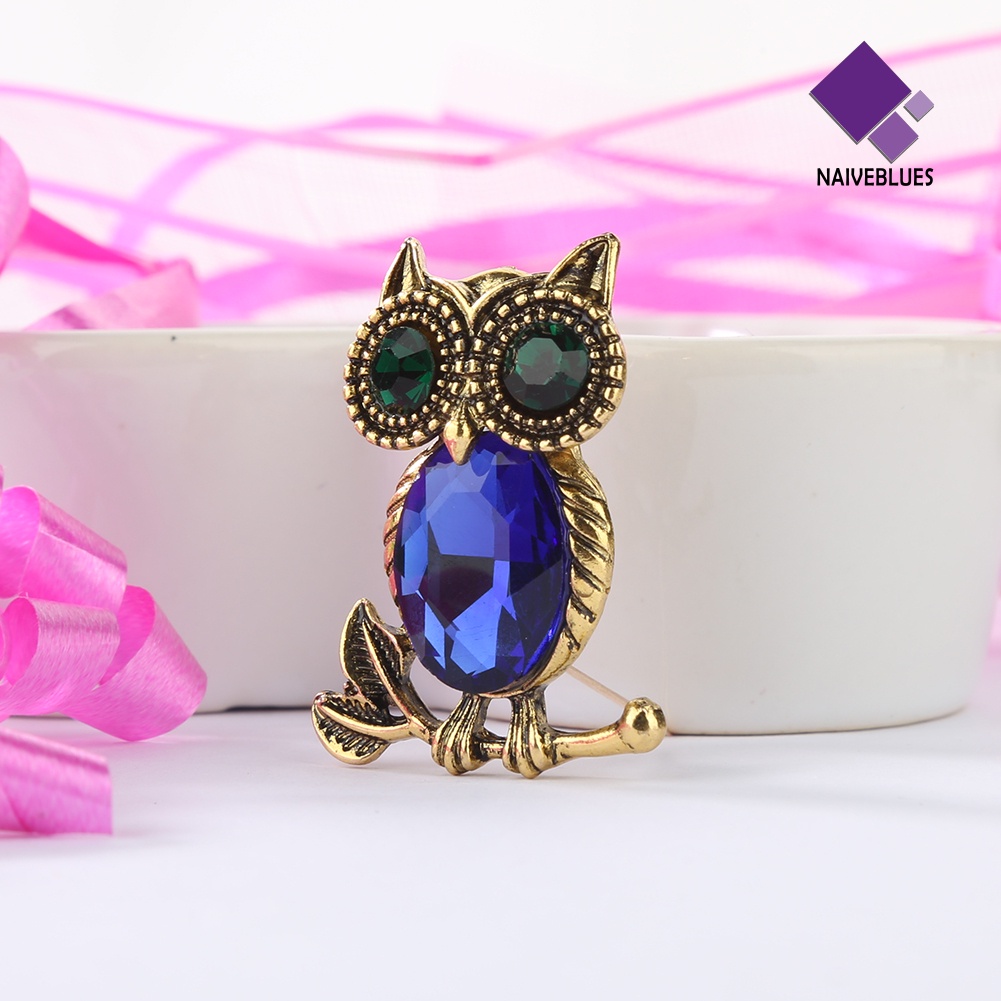&lt; Naiveblues &gt; Wanita Retro Berlian Imitasi Kartun Burung Hantu Bros Pin Pesta Perhiasan Pengantin