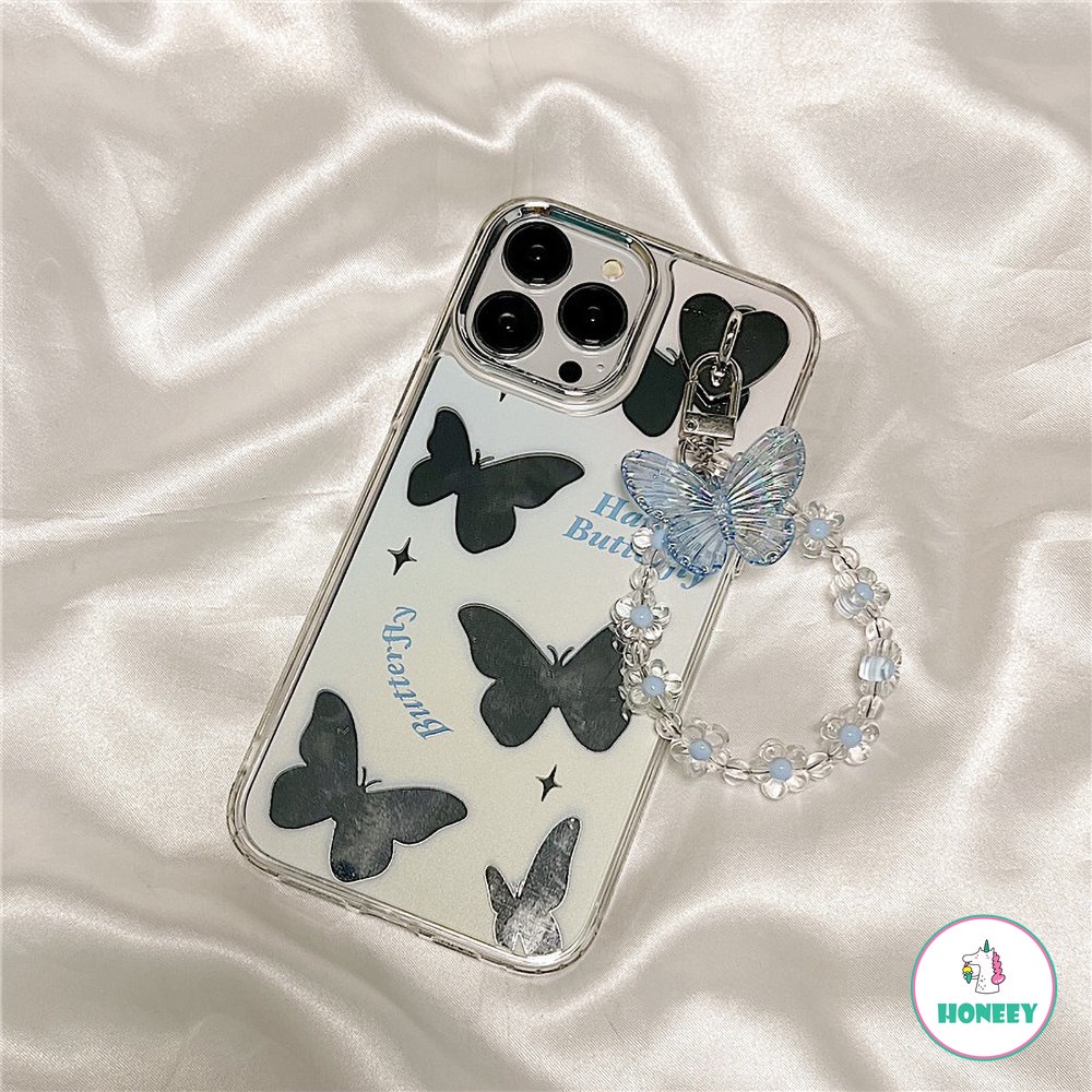 IPHONE Lucu Kupu-Kupu Cermin Mewah Gelang Ponsel Case Untuk Iphone13 12 14 Pro Max Huruf Shockproof Fashion Lembut Gelang Cover Case