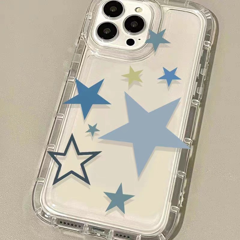 IPHONE Ins Star Phone Case Cocok Untuk Iphone11 14 14pro 14plus 13 13mini 13pro 13prm iPhone12 7Plus 8Plus Xr XS 13 12mini Pro Max Empat Sudut Casing Ponsel Transparan Tahan Guncangan