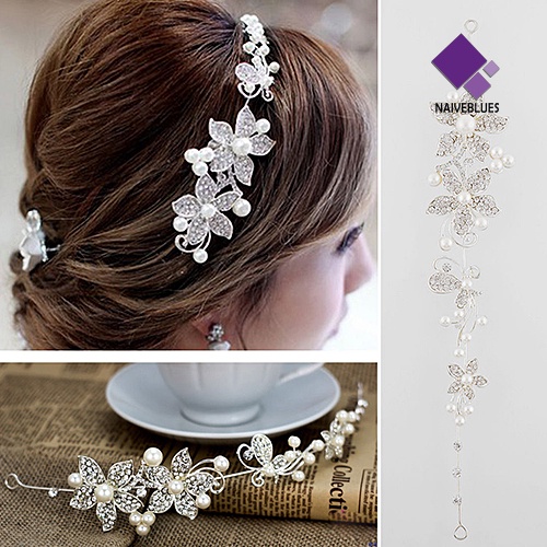 &lt; Naiveblues &gt; Pengantin Pesta Pernikahan Kristal Berlian Imitasi Mutiara Imitasi Headband Hair Band