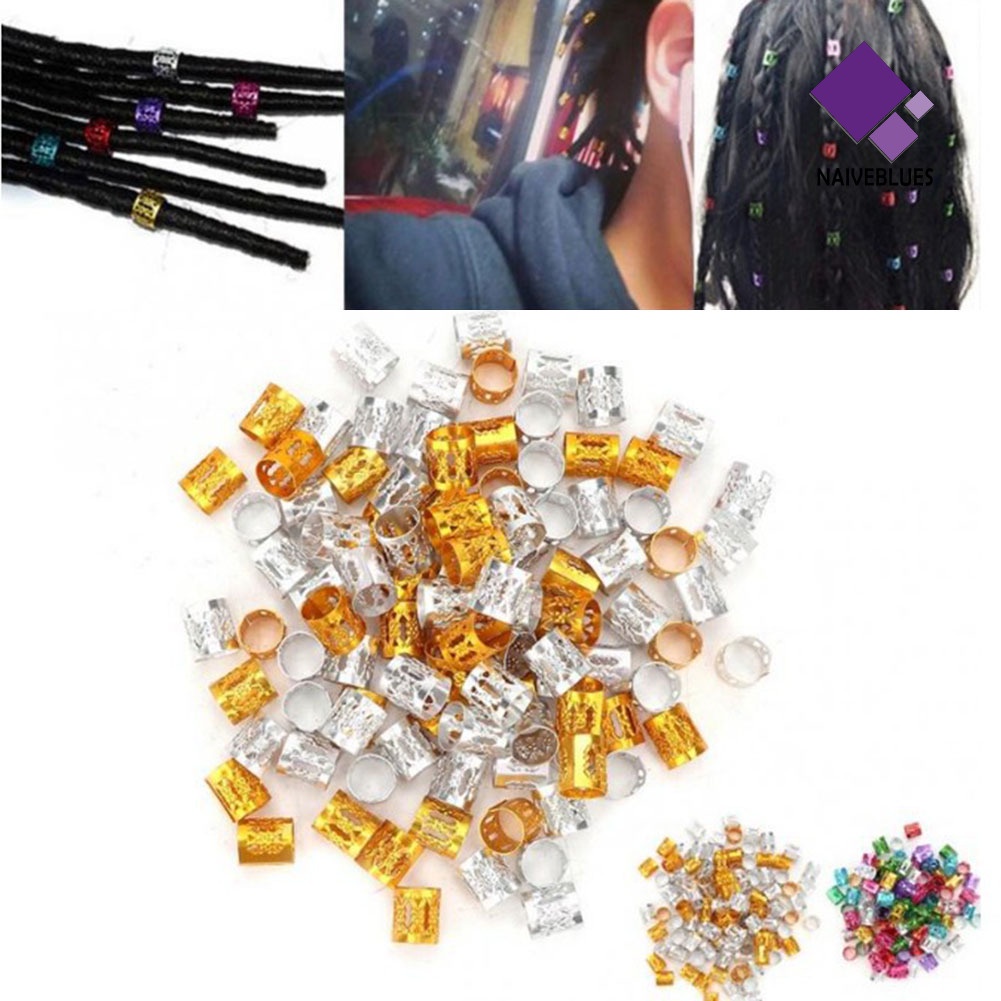 &lt; Naiveblues &gt; 100 Pcs Adjustable Kepang Rambut Manset Klip Rambut Gimbal Tabung Cincin Aksesoris
