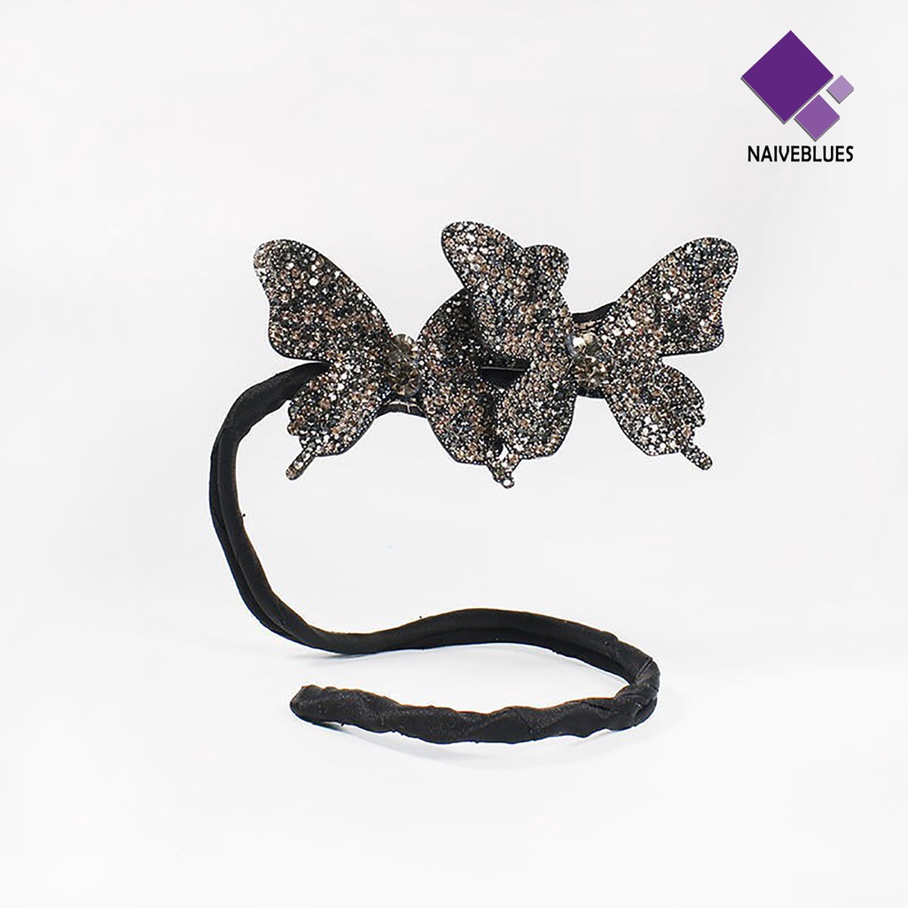 &lt; Naiveblues &gt; Gigi Silang Kuncup Ketat Kepala Jepit Rambut DIY Lady Shiny Butterflies Bun Hair Clip Hair