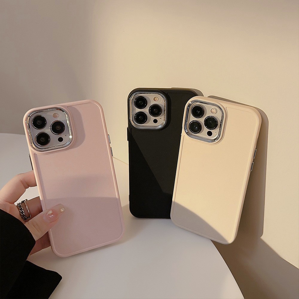 Ins Simple Pink Beige Hitam Silikon Case Untuk Iphone SE 2020 7 /8 Plus 14x XR XM 11 12 13 PRO MAX Casing Cover Pelindung AT0245