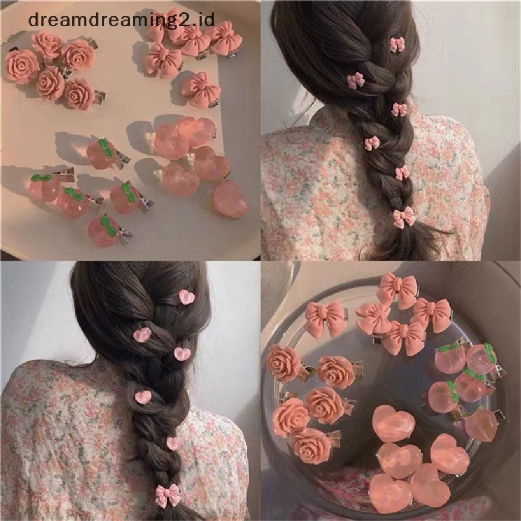 (dream) Jepit Rambut Busur Lucu Peach Rose Hiasan Kepala Aksesoris Rambut Gadis Klip Manis Hair Clips//