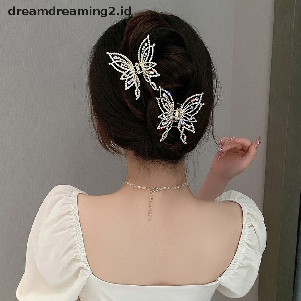 (dream) Korea Kupu-Kupu Klip Rambut Fashion Berlian Imitasi Mutiara Hair Claw Aksesoris Rambut Wanita//