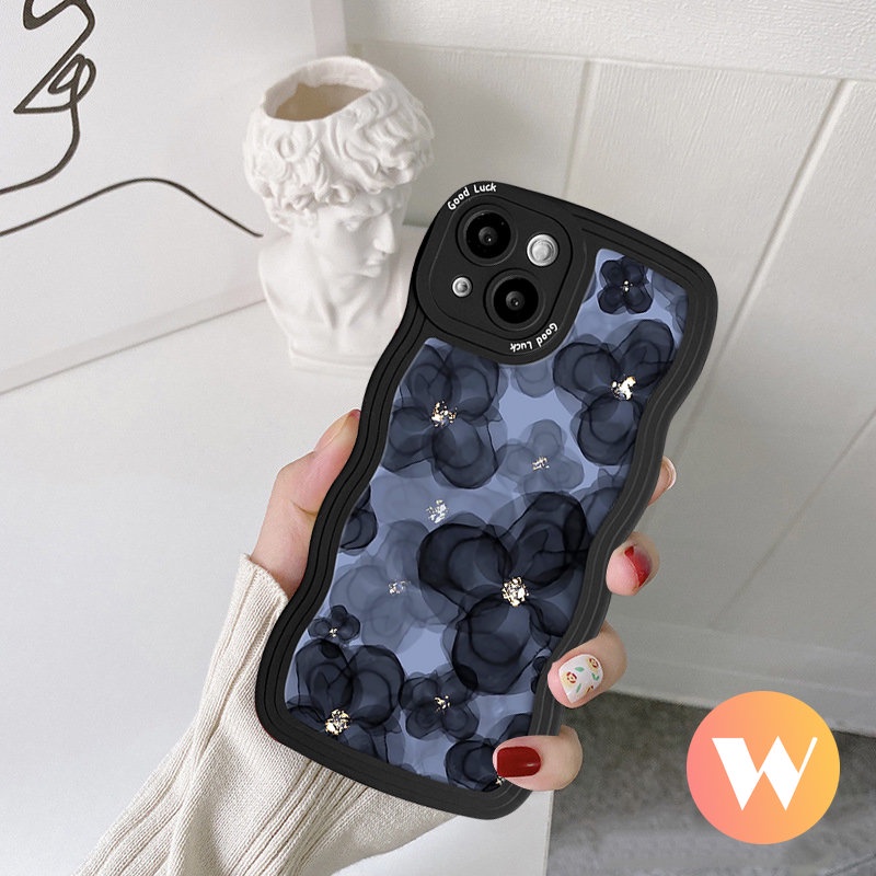 Blue Flowers Case Infinix Hot 11s 10 9 20 11 8 10Lite 12i 12 Play 20s 10T Note 12Pro 12 G96 12 8 10Pro Hot 11s 10s Smart 6 5 4 Plus Retro Flower Tulips Wavy Edge Soft Black Cover