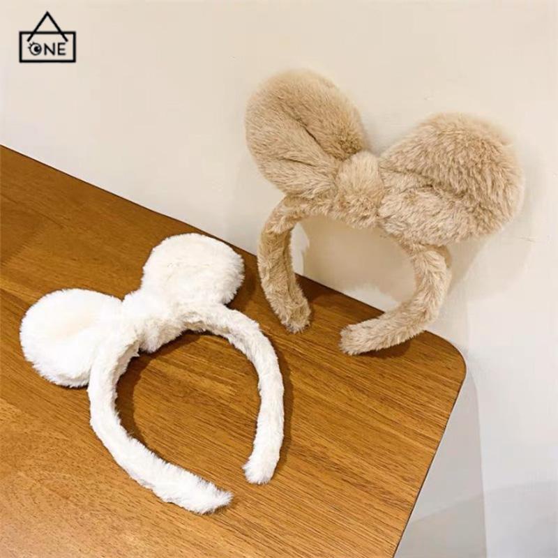 COD❤️Bando Fluffy Pita Lucu Korea Bulu Wanita Motif Kelinci Dasi kupu-kupu Ikat Kepala Cuci Muka Headband