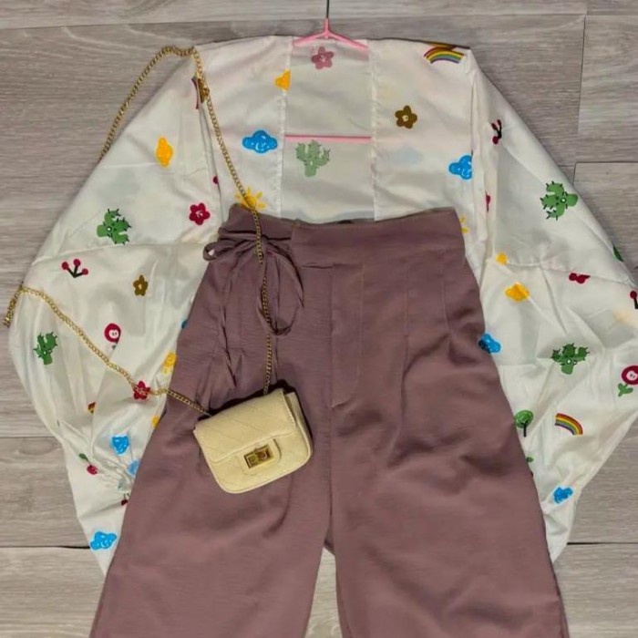 ONE SET KIYOWO OUTER+CELANA - SET HITAM, Fit XL