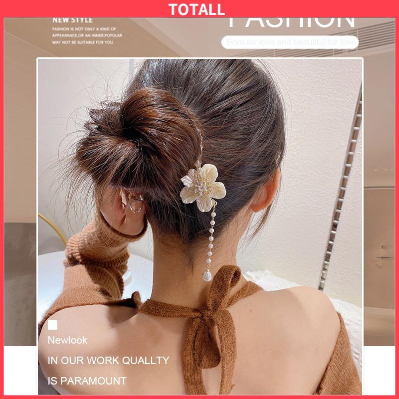 COD Jepit Rambut Jumbai Bunga Camellia  Klip Cakar Rambut Kepala Bola Aksesoris Fashion Wanita-Totall