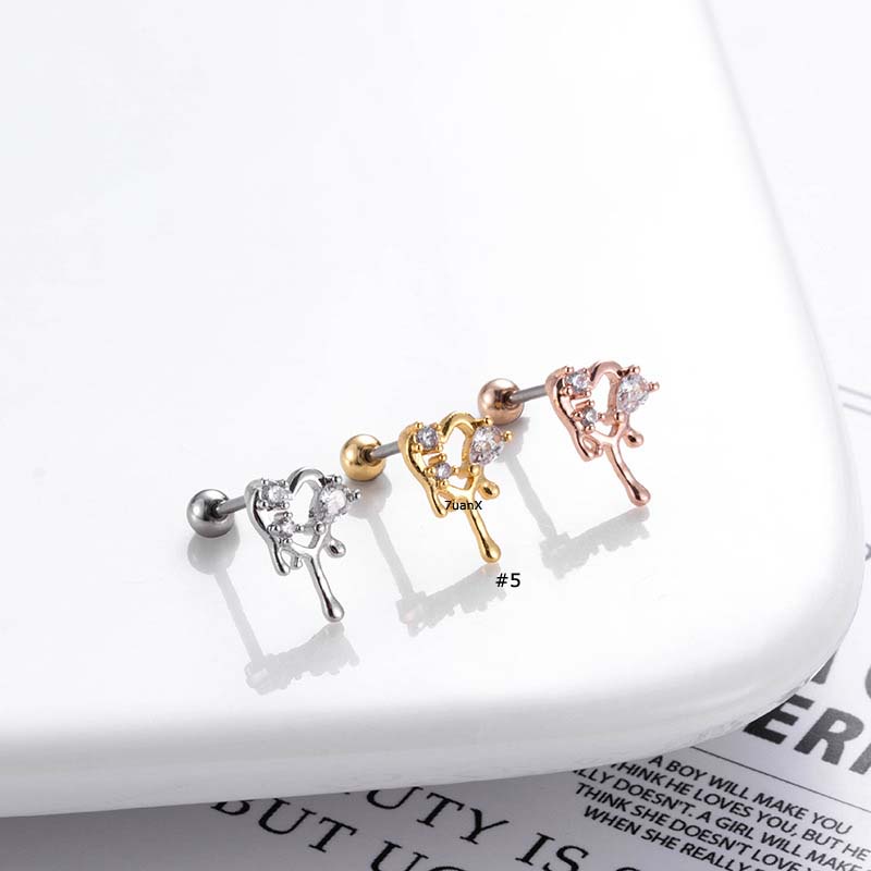 1biji Anting Stainless Steel 20Gauge Helix Tragus Tindik Anting Tulang Rawan Warna Emas Perak Herat Bentuk Mahkota