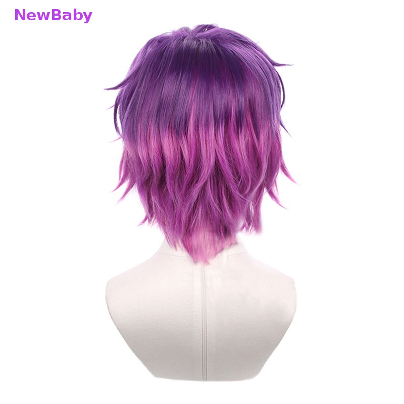 Newbaby Uki Violeta Cosplay Anime Wig Pendek Rambut Gradasi Warna Campur Untuk Pria Wanita ID