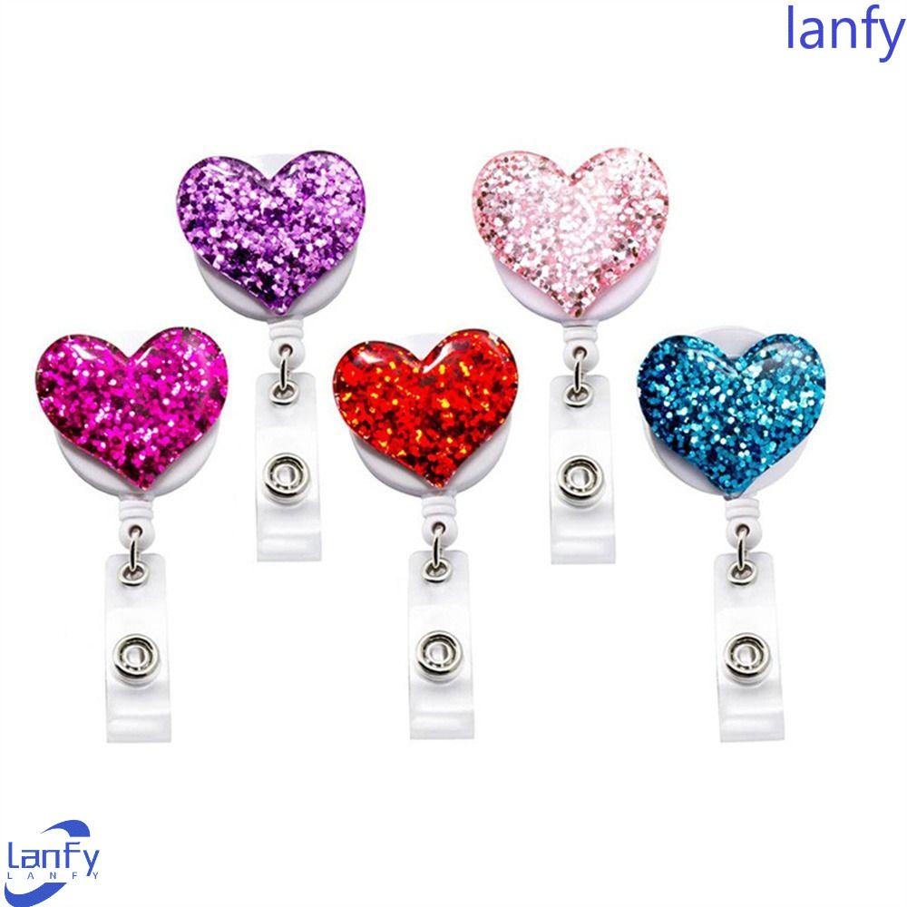 Lanfy Retractable Badge Reel Boy Girl Student Name Tag Gaya Mengkilap Perawat Dokter Kartun Badge Holder