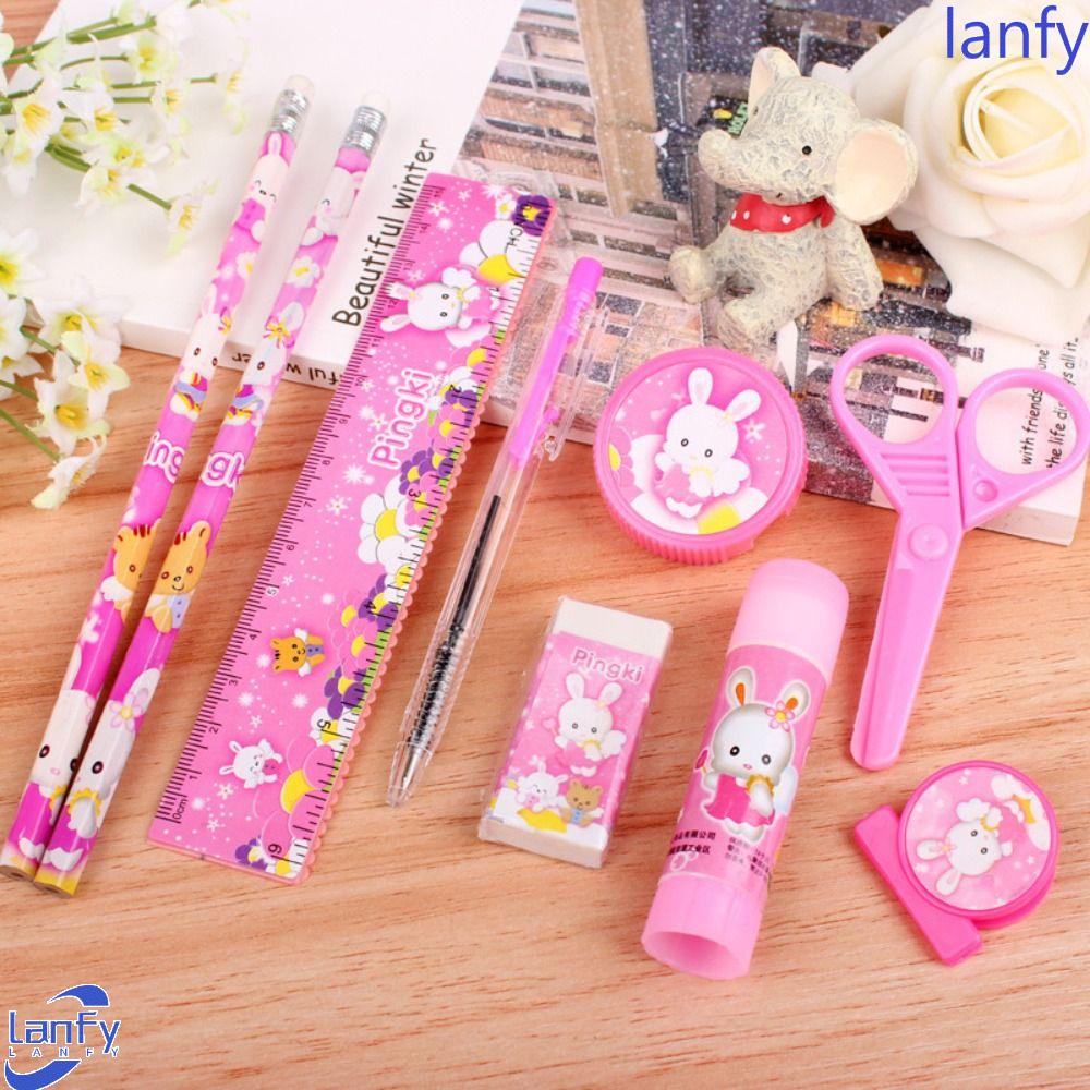 Lanfy Set Penggaris Penghapus Pensil Kreatif Kawaii Hadiah Liburan Tk Anak Murid Perlengkapan Sekolah Anak Hadiah