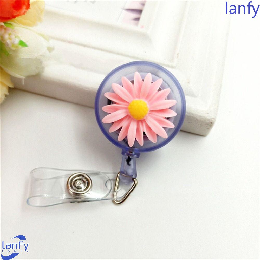 Lanfy Retractable Badge Reel Siswa Kantor Dada Kartu Resin Kerja Kartu Klip Bunga Daisy Name Card Holder