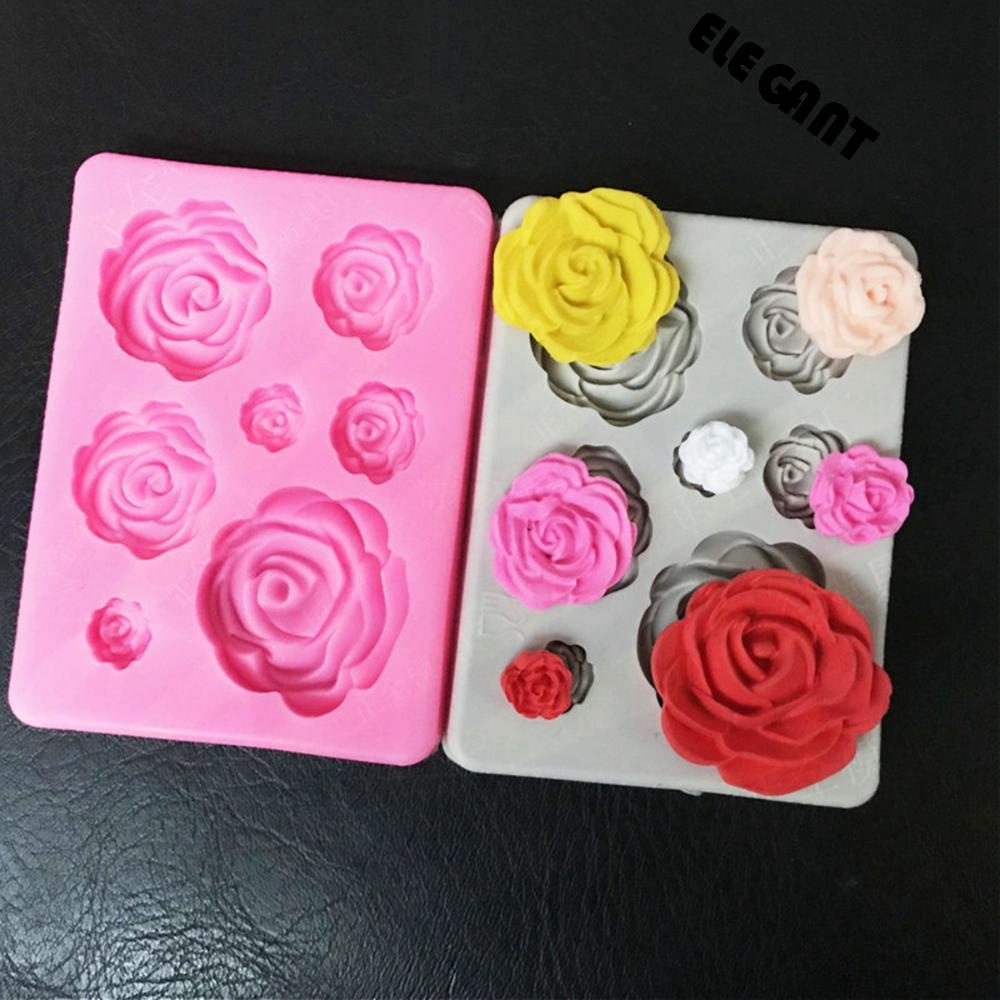 [Elegan] Cetakan Kue Mawar 7rongga Dapur 3D Clay Silicone Soap Chocolate Mold