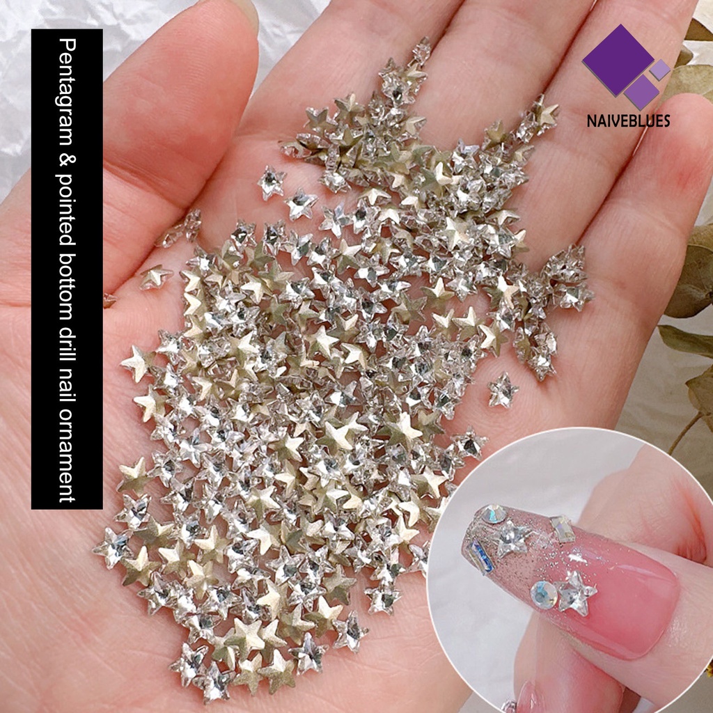 [naiveblues] 10pcs/tas Kuku Kristal Imitasi Tiga Dimensi Bersinar Tidak Jatuh Glitter Mini Putih Pink Dasar Kuku